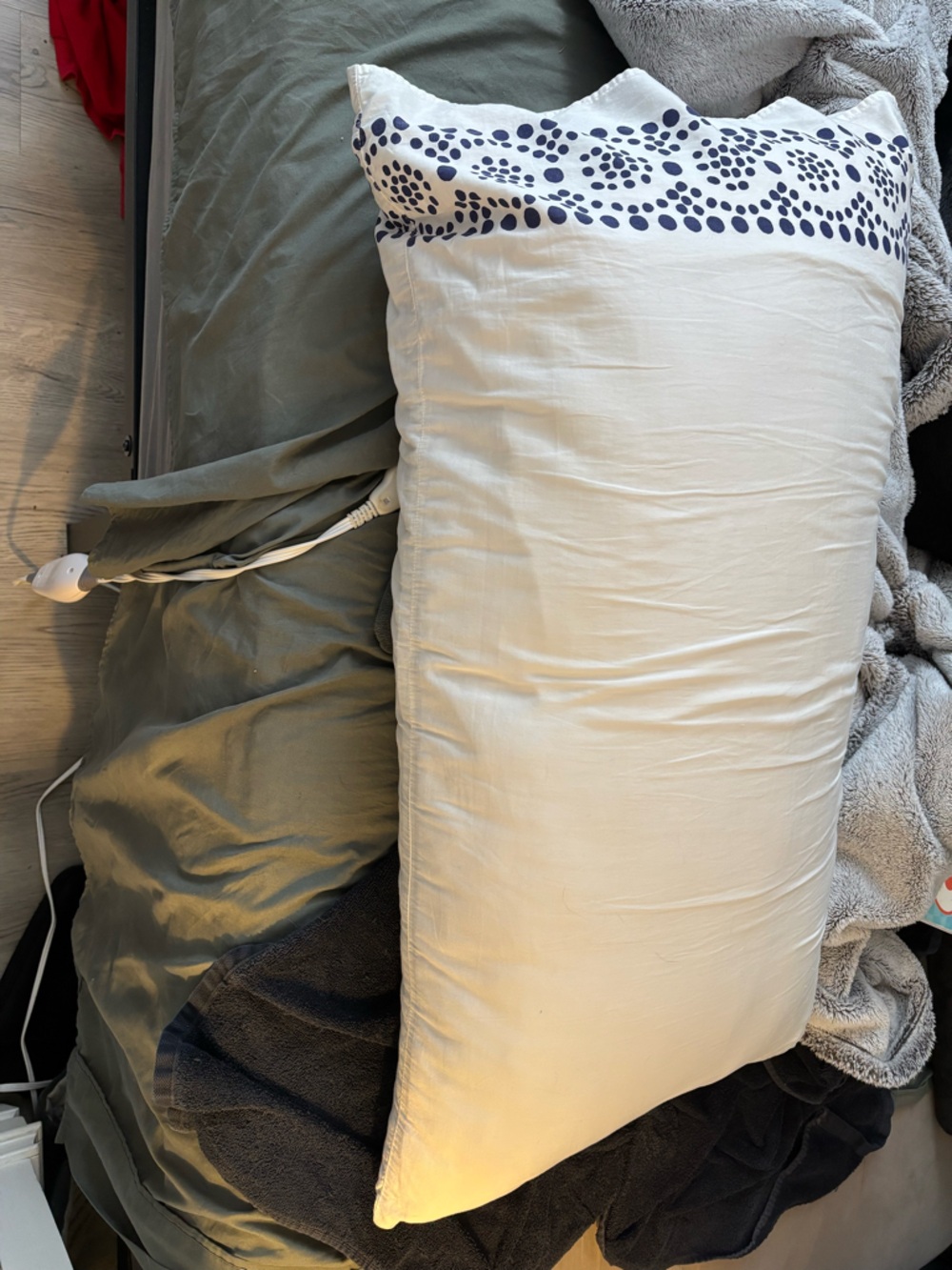 ISO kate spade White Body Pillow with Navy Dot Accent  (eyelet medallion)